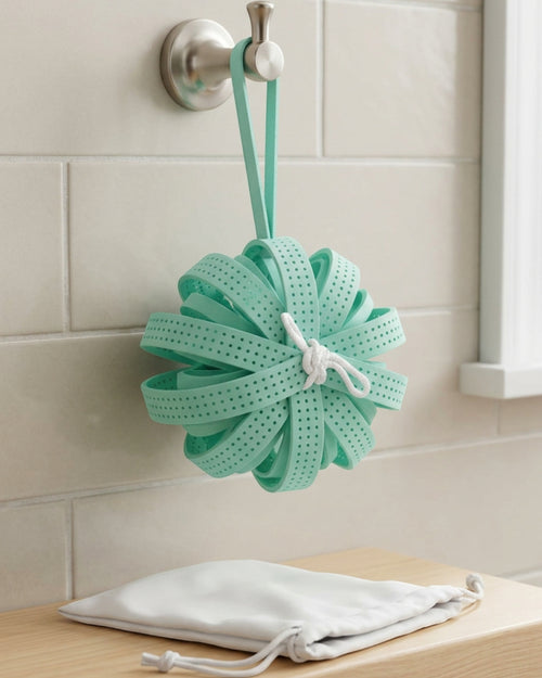 Rgdwn Perforated EVA Ribbon Bath Ball Seafoam - Lifestyle view